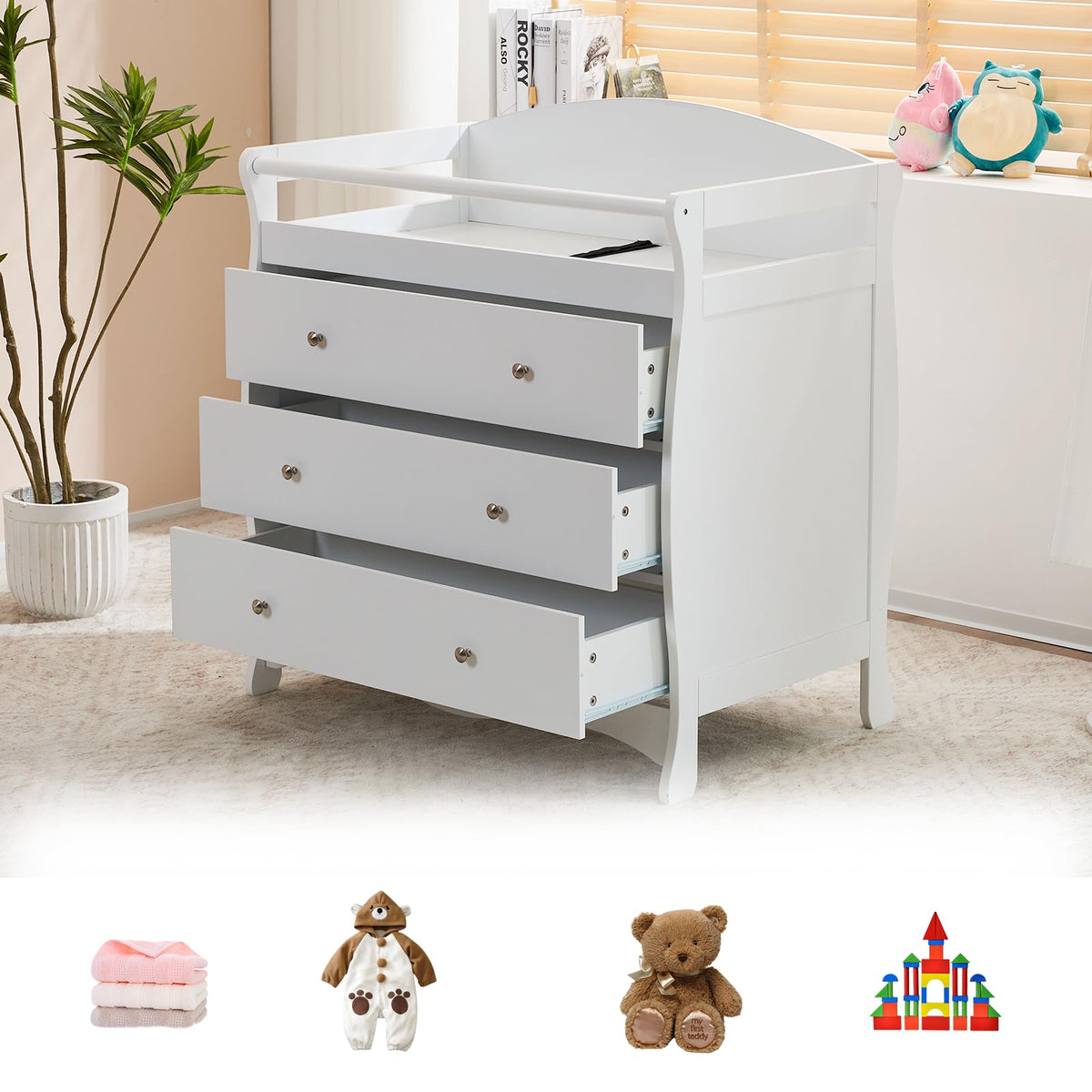 White Changing Table Dresser J17474