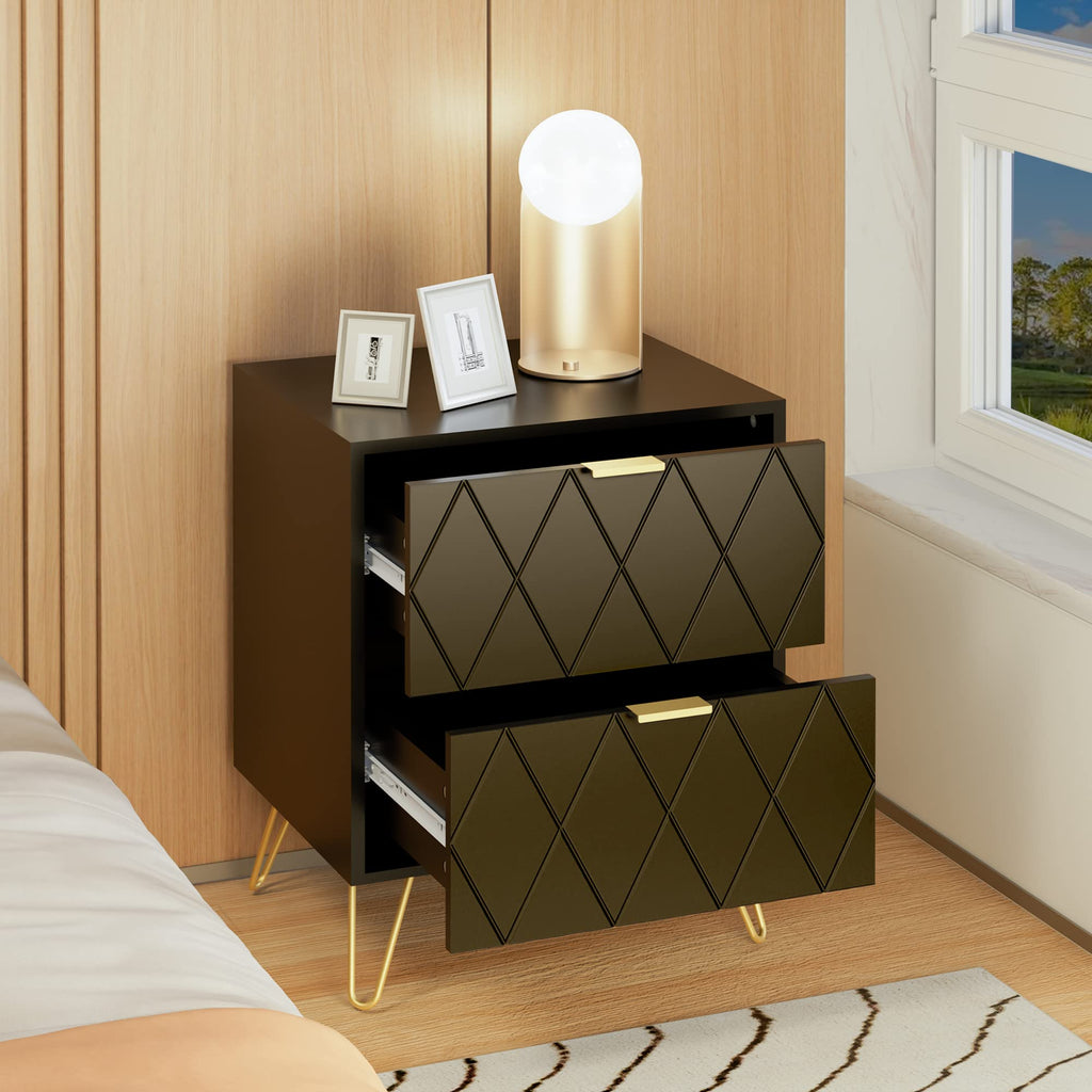 Black 6 Drawer Dresser and 2 Drawer Nightstand Set of 2 F761640