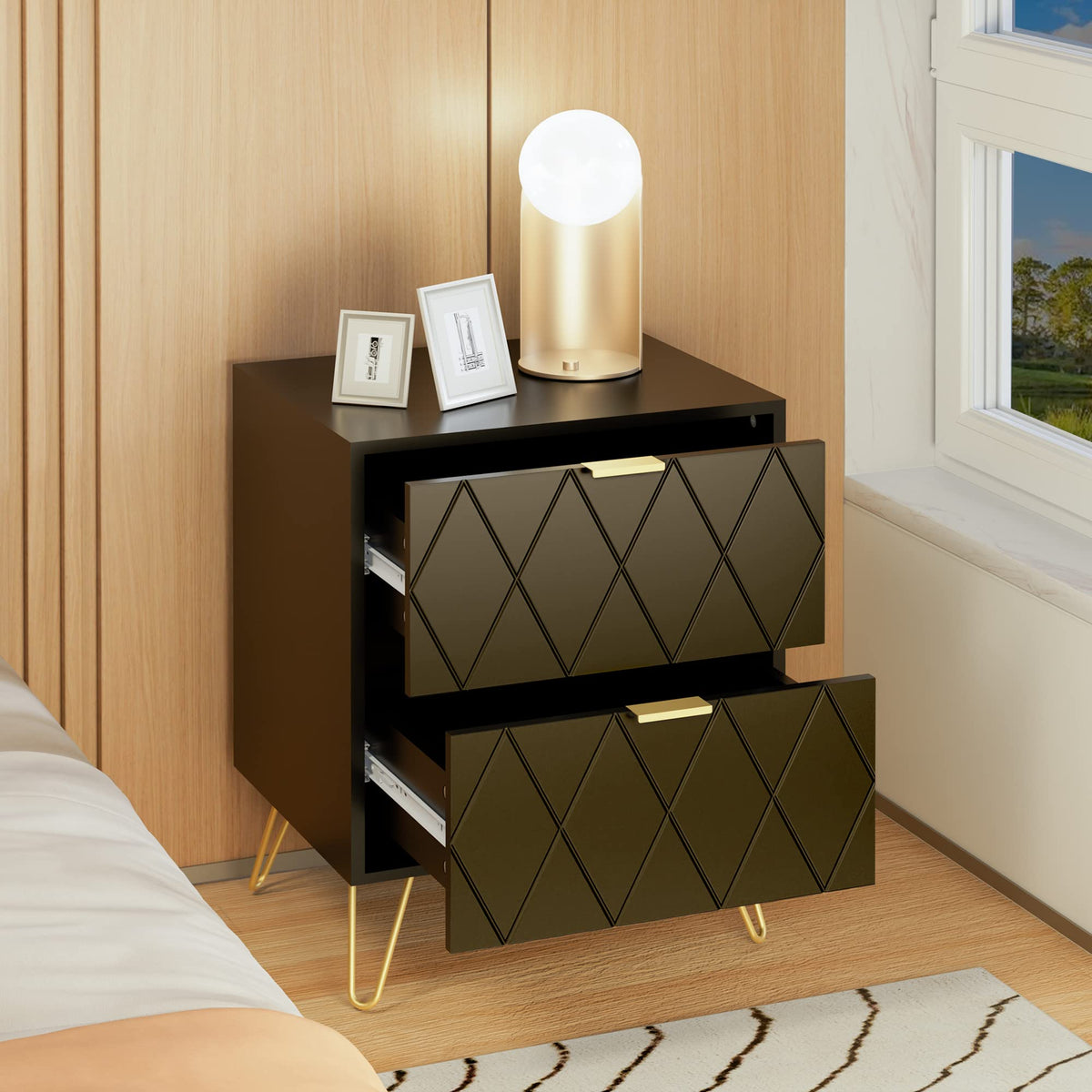 Black 6 Drawer Dresser and 2 Drawer Nightstand Set of 2 F761640