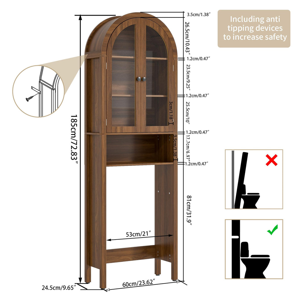 Arched Over The Toilet Storage Cabinet with Acrylic Doors X5763