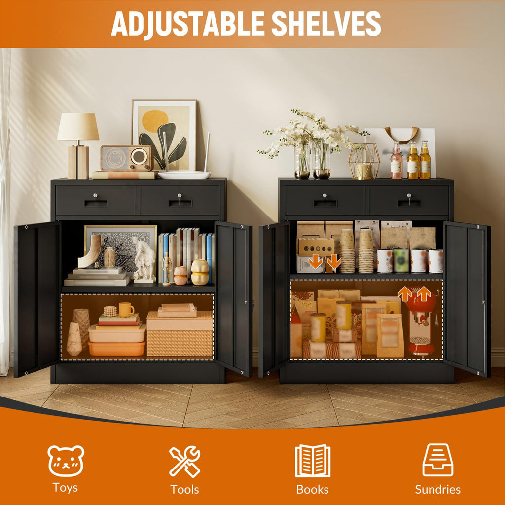 Black Metal Storage Cabinet with 2 Drawers B677