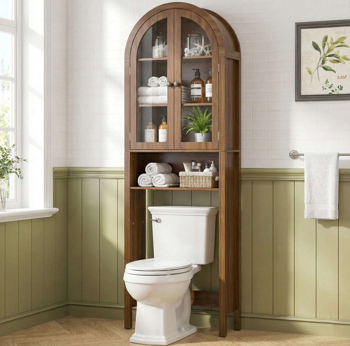 Arched Over The Toilet Storage Cabinet with Acrylic Doors X5763