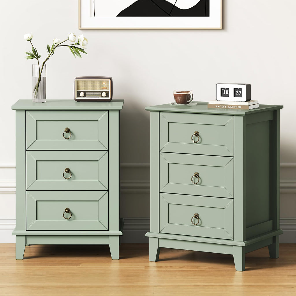 Tall Wooden Nightstand Set of 2 with 3 Drawers Y126
