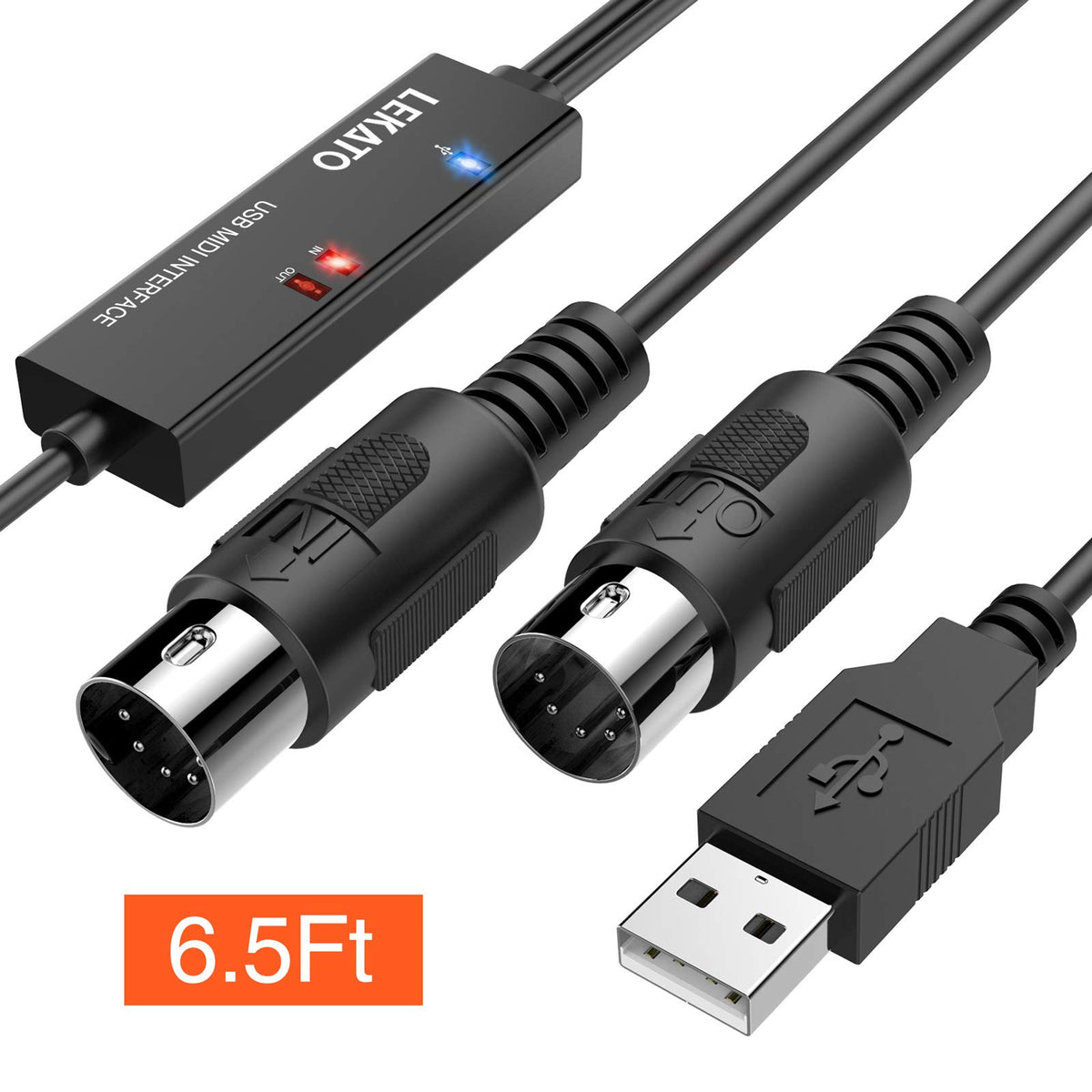 USB MIDI Cable 6.5Ft with Input & Output P33610