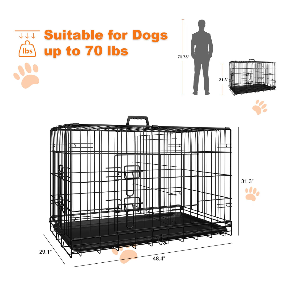 Foldable Metal Wire Dog Crate with Divider 48 Inch Z88272