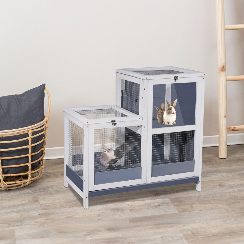 2-Story Wooden Small Animal Cage with Removable Tray and Ramp A382104