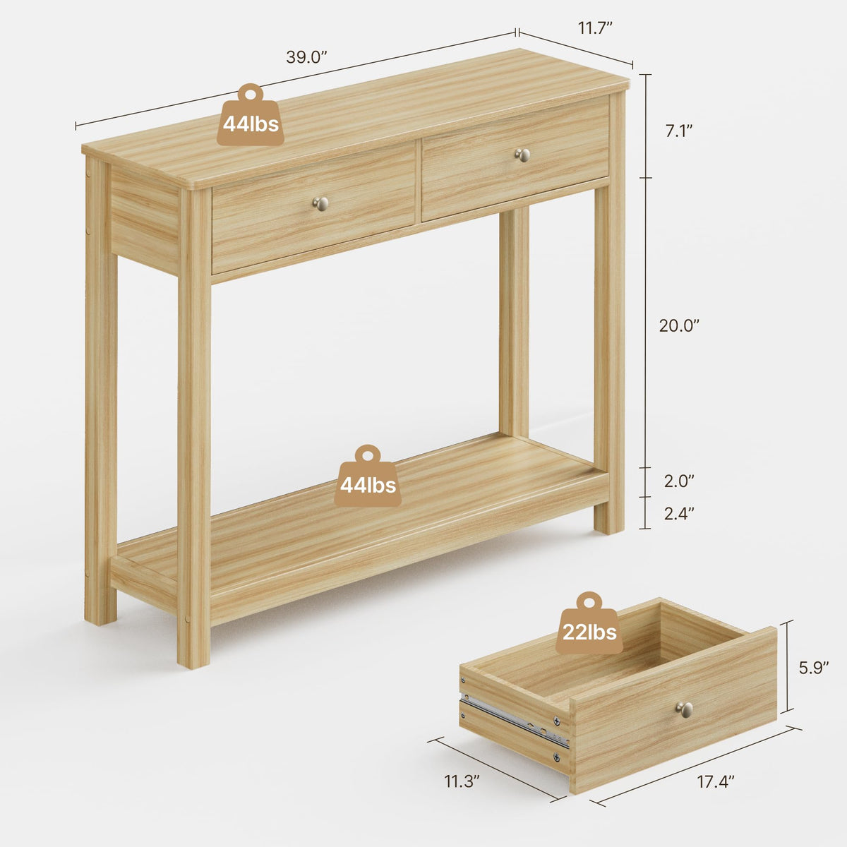 2 Drawer Oak Console Table L95254