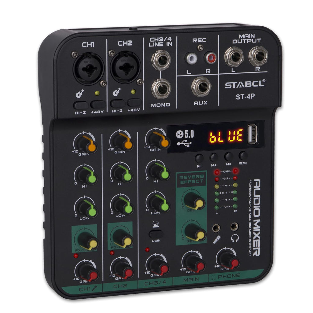 4 Channel Audio Mixer with USB BT 48V Phantom Power A383623