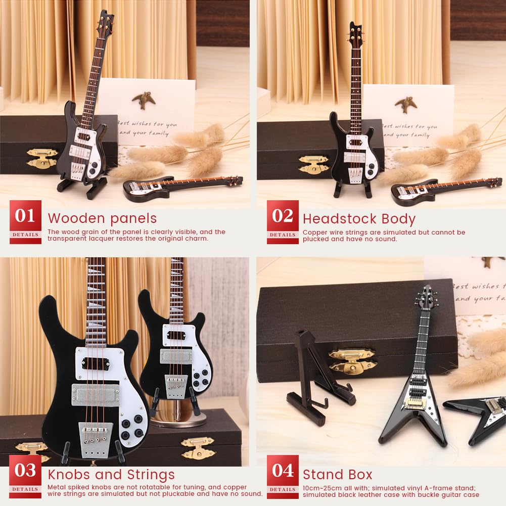 Black Miniature Bass Guitar Replica 1:4 Scale Y244