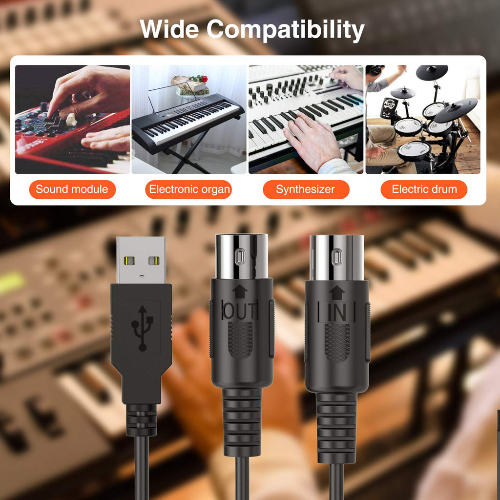 USB MIDI Cable 6.5Ft with Input & Output P33610