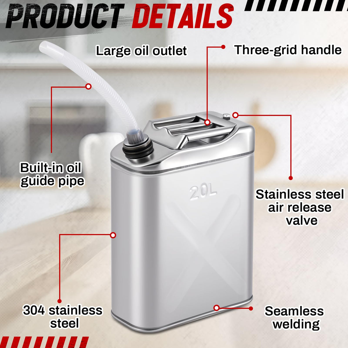 2 Pcs 5 Gallon Stainless Cooking Oil Storage Can with Lid H42848