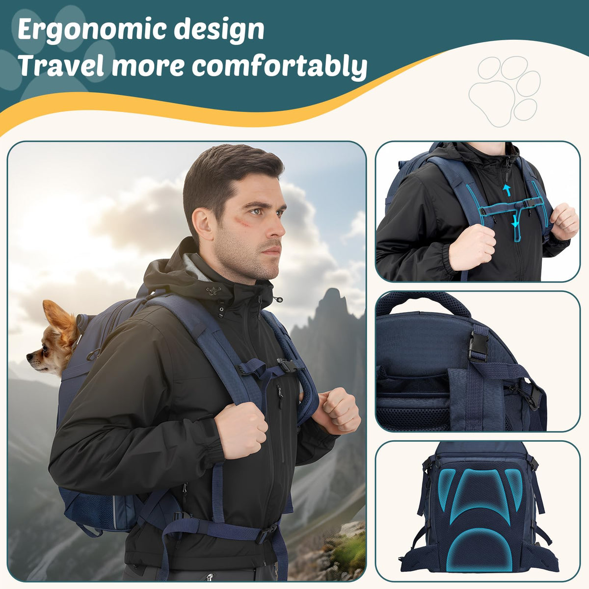 Dog Backpack Carrier, 2-in-1 Foldable 18 lbs Nylon Pet Travel Bag D379