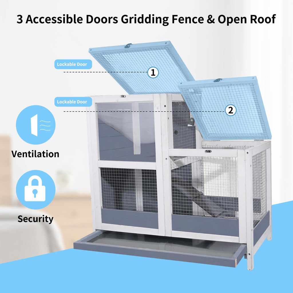 2-Story Wooden Small Animal Cage with Removable Tray and Ramp A382104