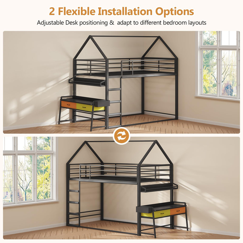 Twin Over Twin Bunk Bed with Desk and Drawers F33284
