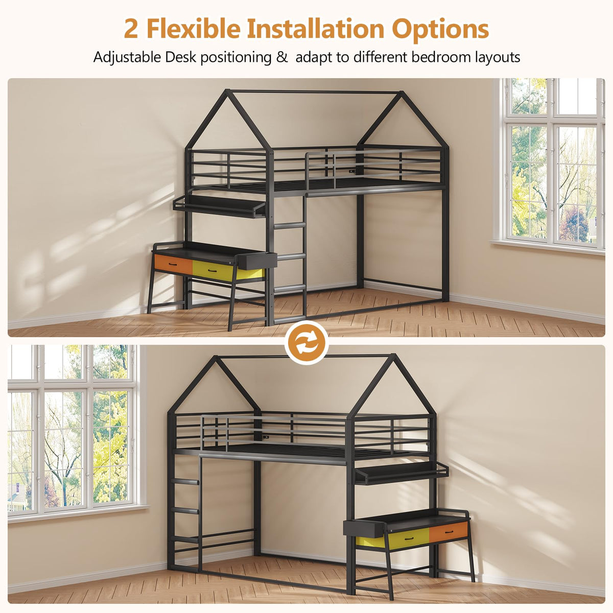 Twin Over Twin Bunk Bed with Desk and Drawers F33284