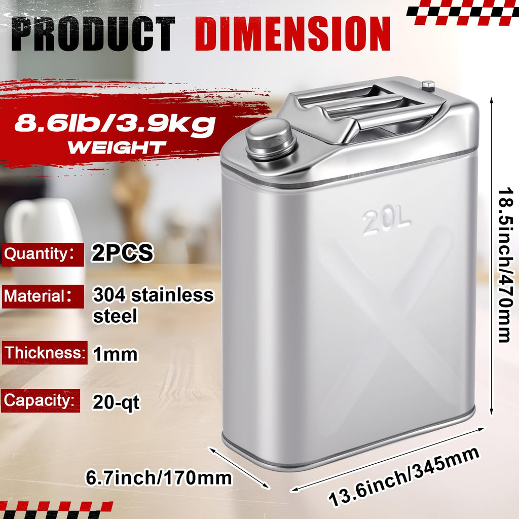 2 Pcs 5 Gallon Stainless Cooking Oil Storage Can with Lid H42848
