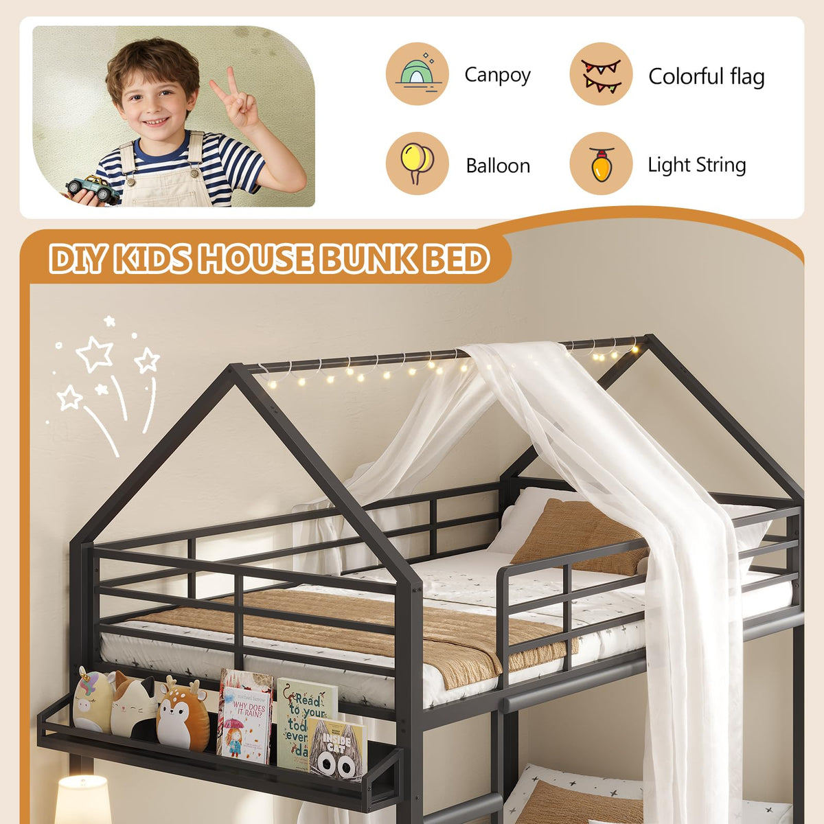 Twin Over Twin Bunk Bed with Desk and Drawers F33284