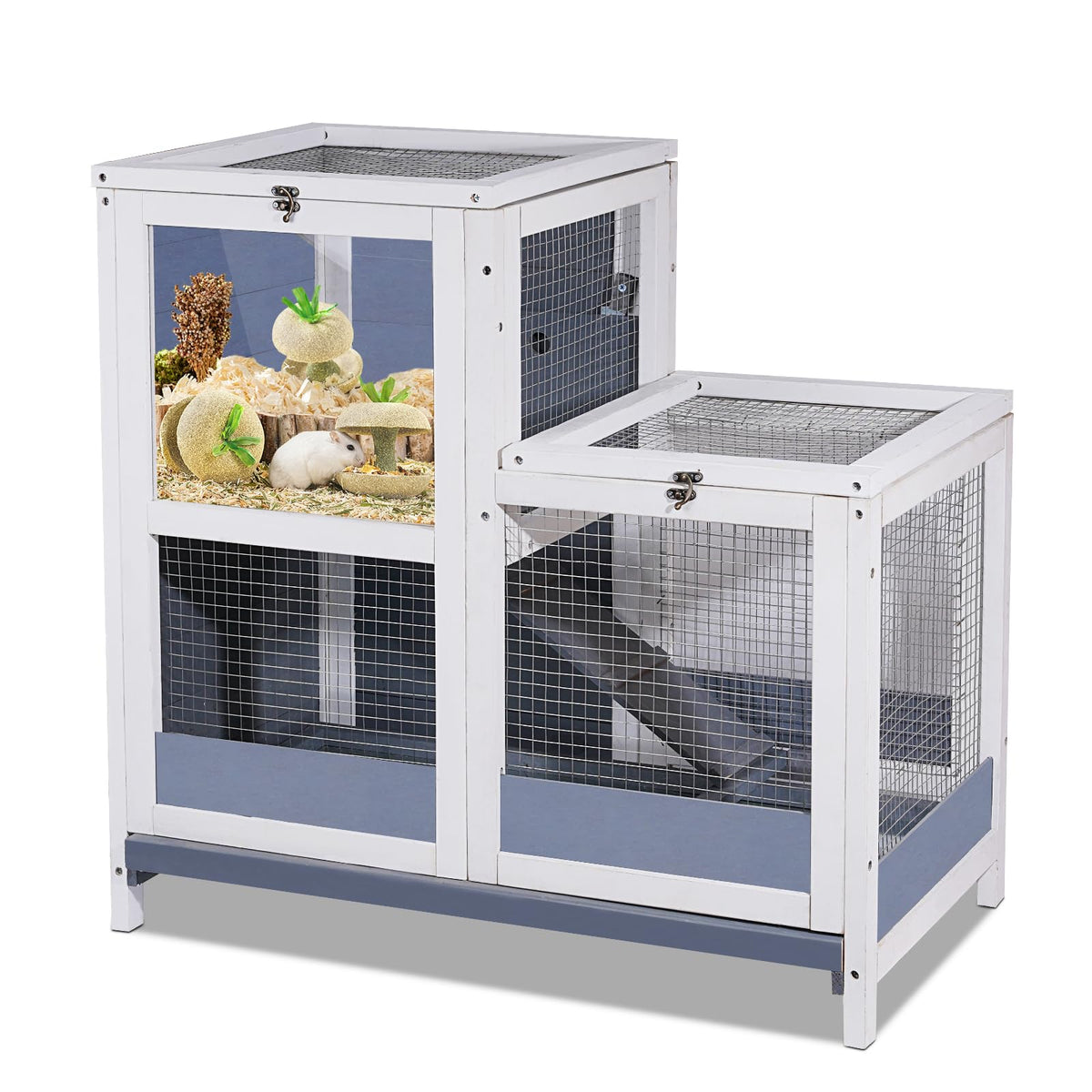 2-Story Wooden Small Animal Cage with Removable Tray and Ramp A382104