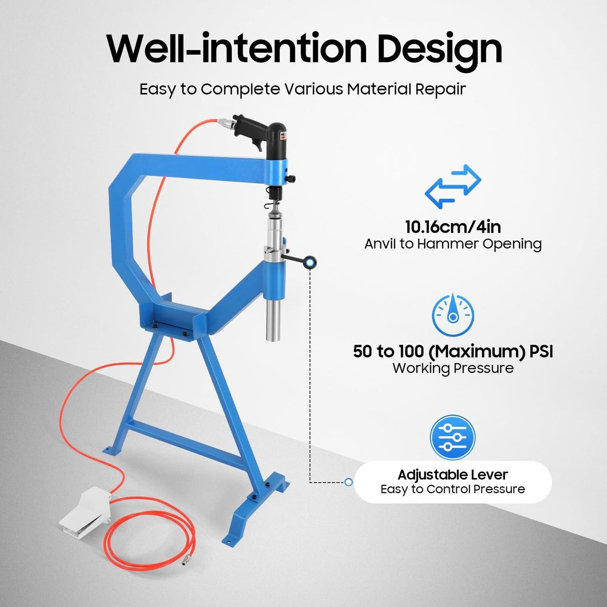 4 Inch Pneumatic Planishing Hammer with Cast Iron Stand and Foot Pedal A271