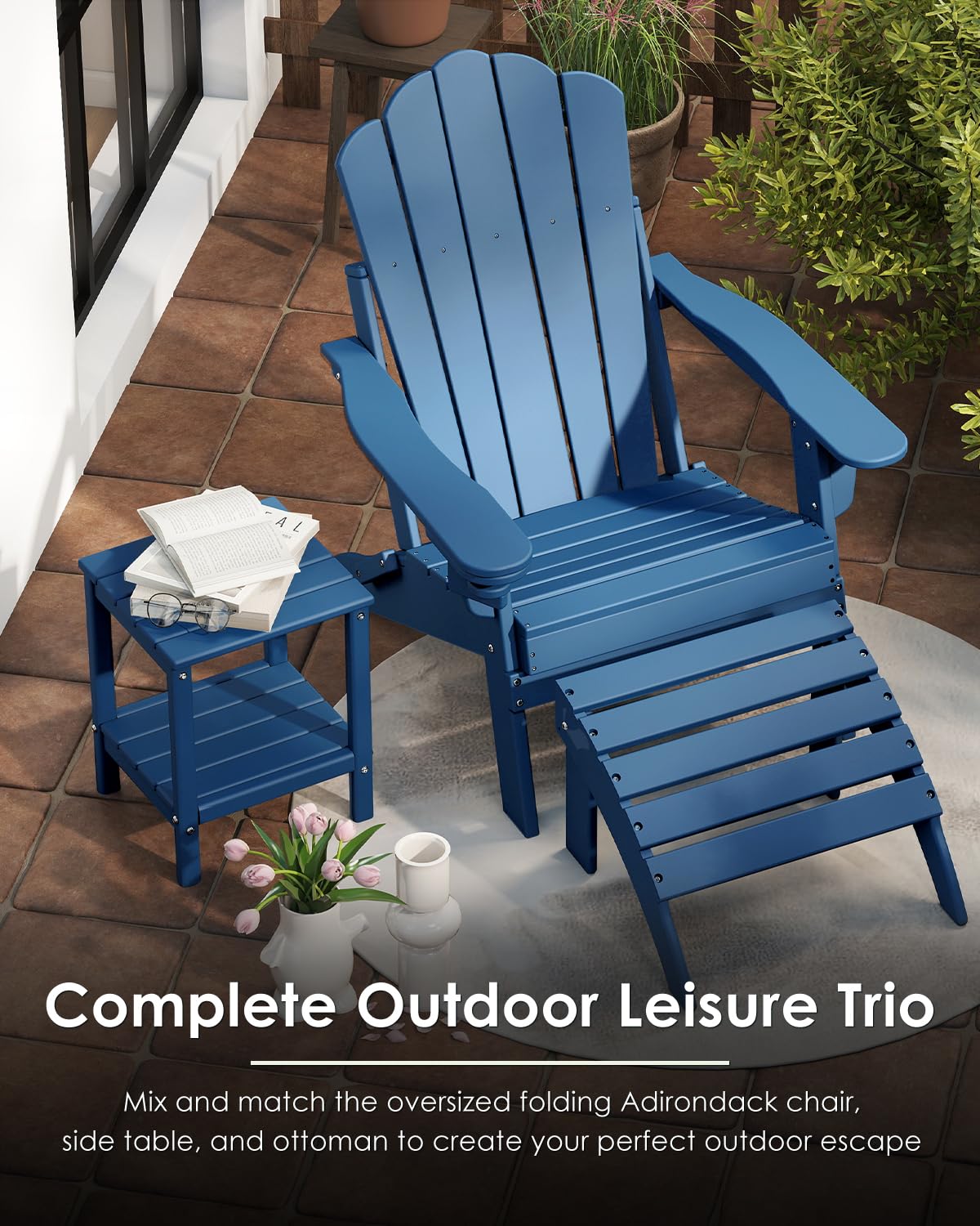 Oversized Folding Adirondack Chairs Set of 2 Blue S1891