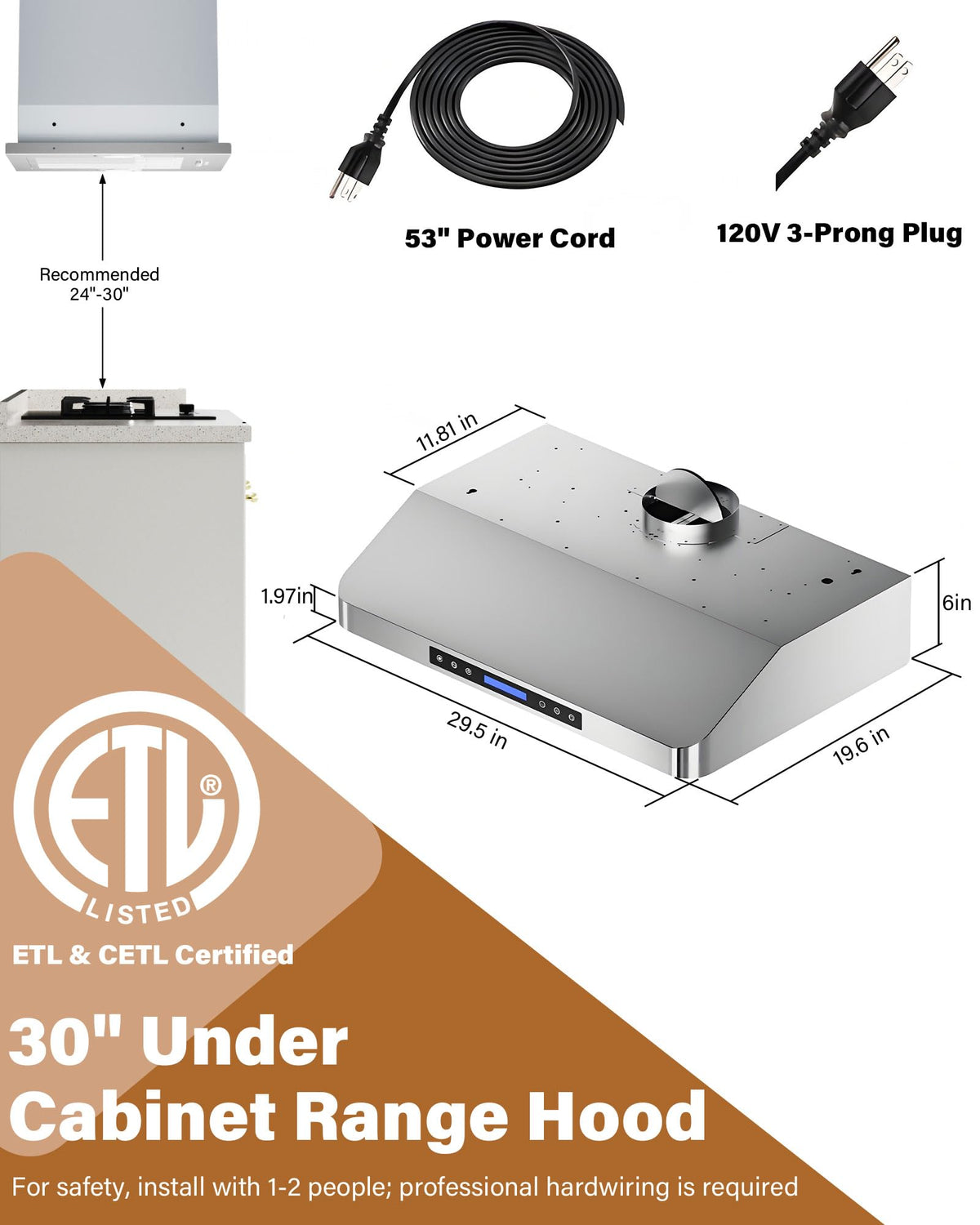 30 inch 900 CFM Stainless Steel Under Cabinet Range Hood W374731