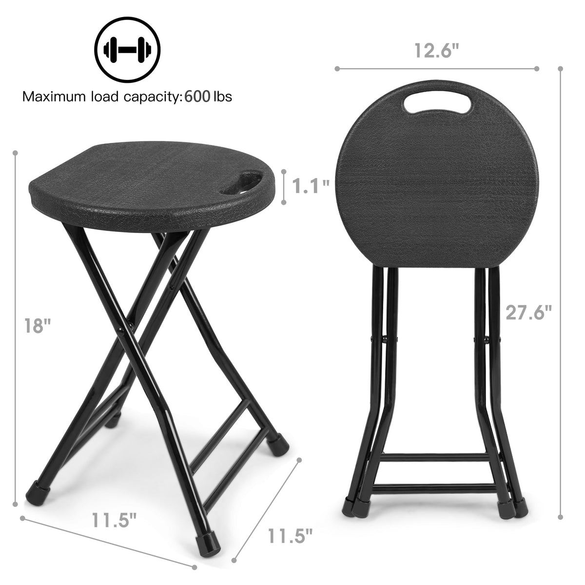 Set of 4 Folding Stool 600lbs Capacity with Handle Black W4940
