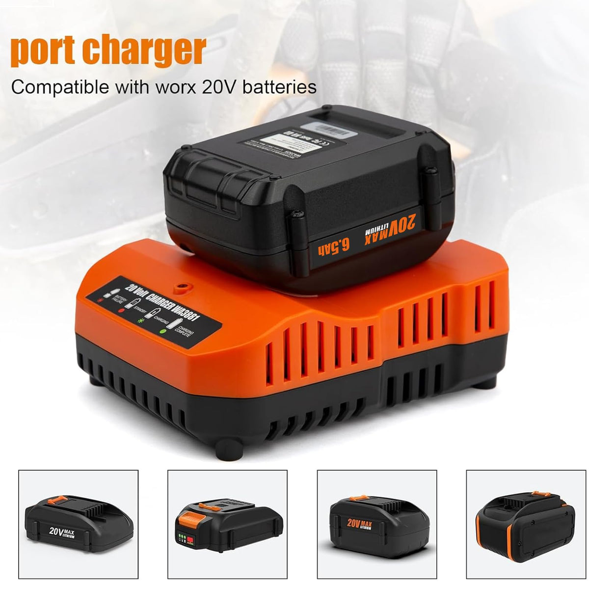2 Pack 6.5Ah Replacement 20v Lithium Battery and Charger Kit A80699
