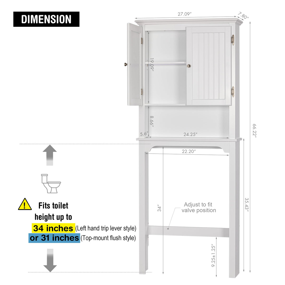 White Bathroom Storage Cabinet with Doors P8592