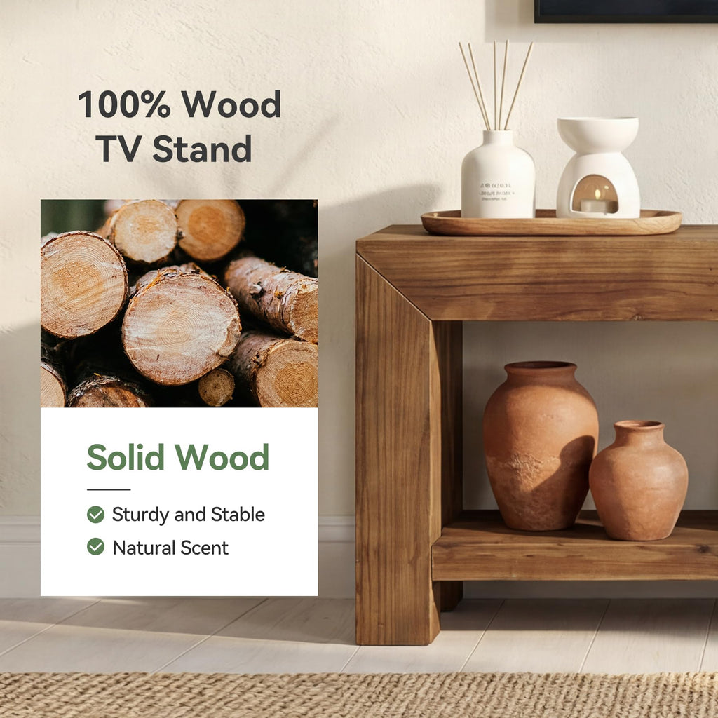 Solid Wood 63" TV Stand with Open Storage Shelves J477