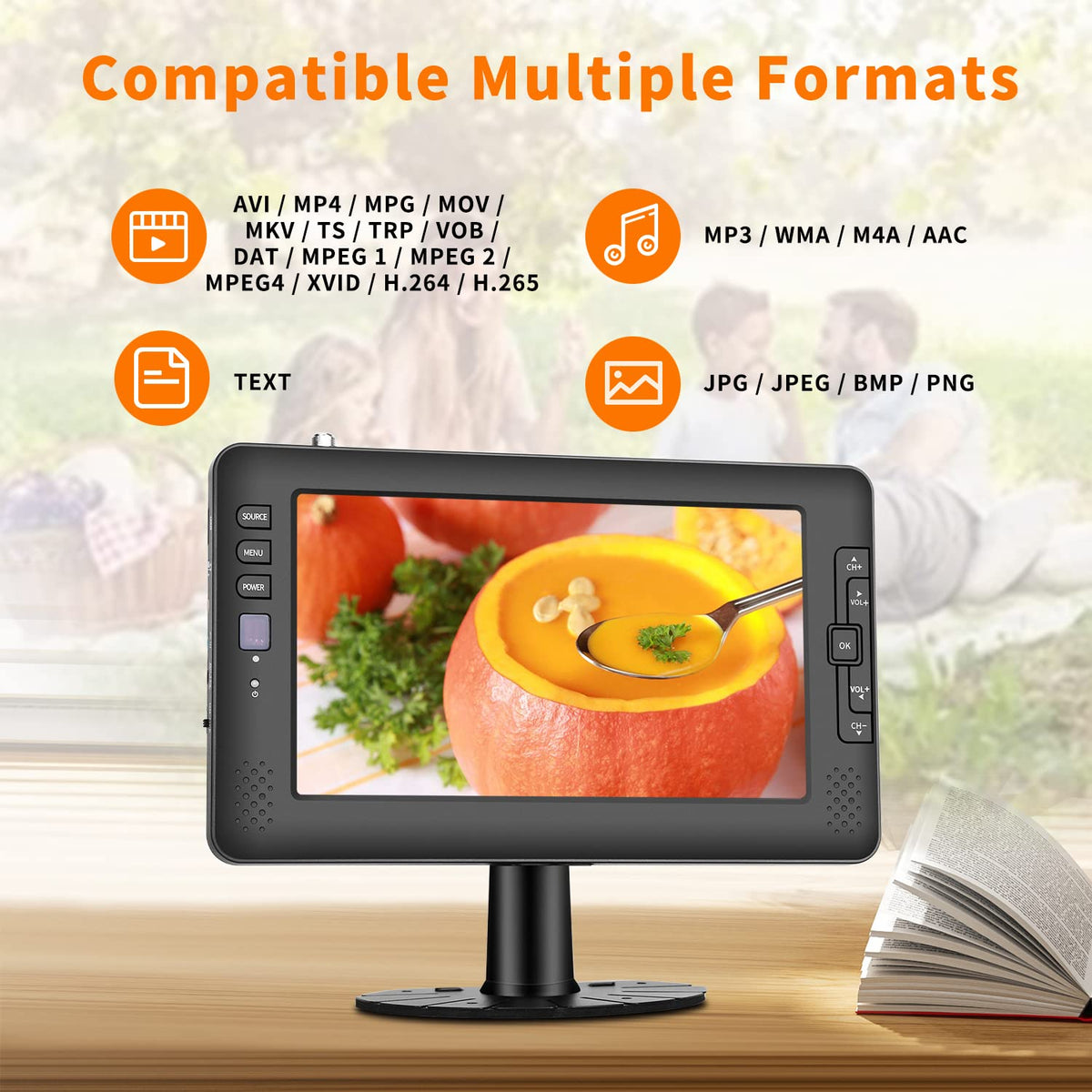 9" IPS Screen Portable TV with ATSC Tuner and Rechargeable Battery U460264