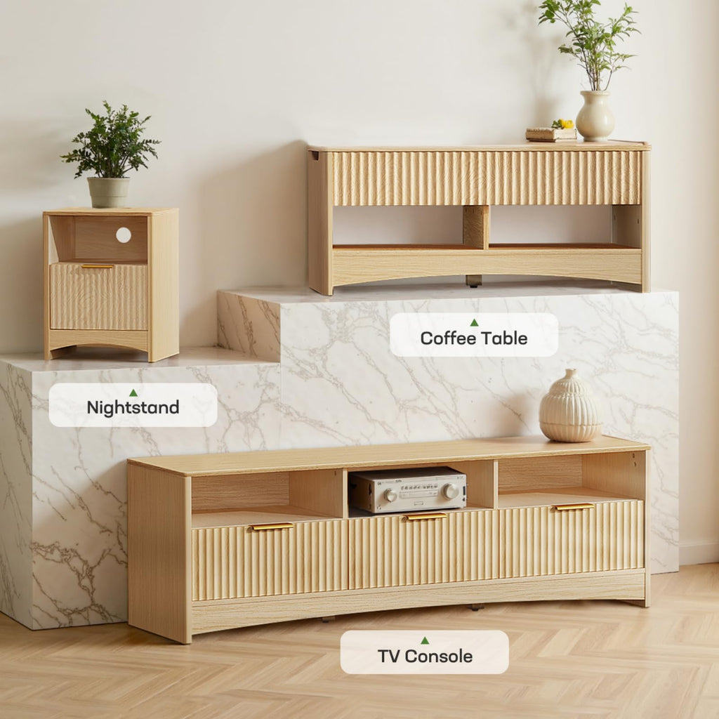 Oak Fluted TV Stand for 65 inch TV with Drawers P44541