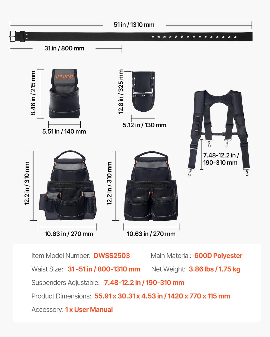 19 Pockets Adjustable Tool Belt with Suspenders P692306