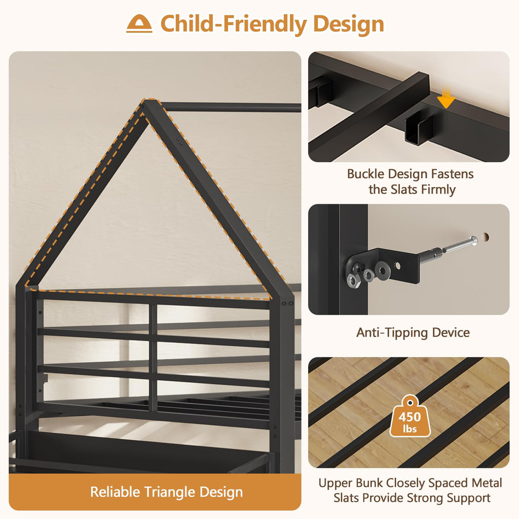 Twin Over Twin Bunk Bed with Desk and Drawers F33284