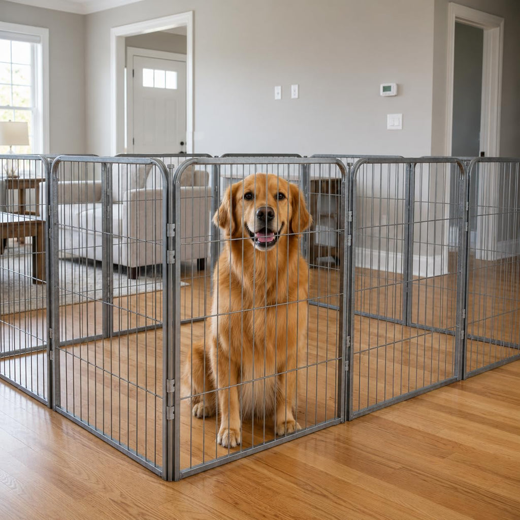 24 inch 8 Panel Portable Grey Metal Pet Playpen V538947