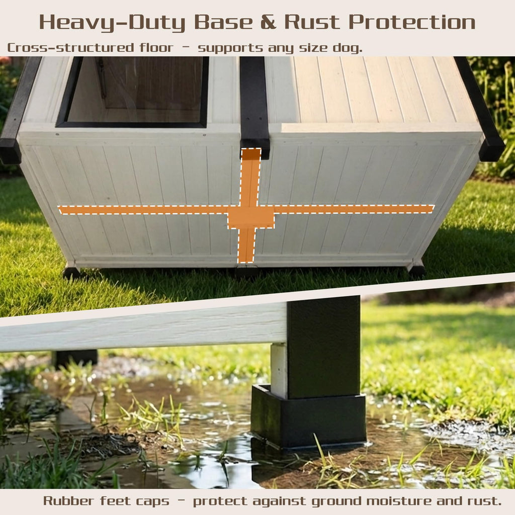 55" Large Wooden Dog House Outdoor Heavy Duty Weatherproof Kennel with Asphalt Roof P619301
