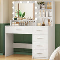 White Vanity Desk with Mirror & Lights, 5 Drawers & Storage Shelves Z878244