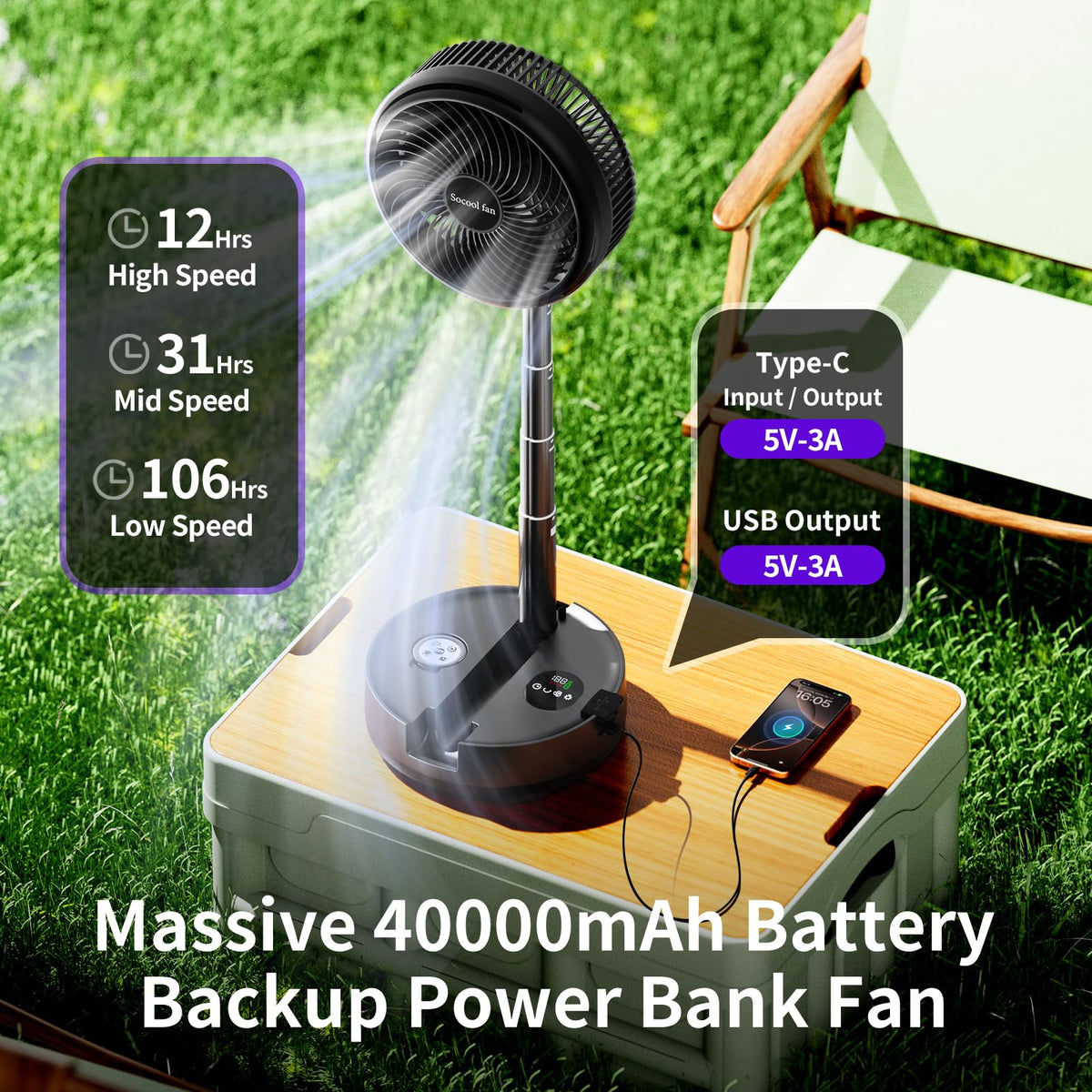 40000mAh Rechargeable Portable Fan with 8 Speed C422991
