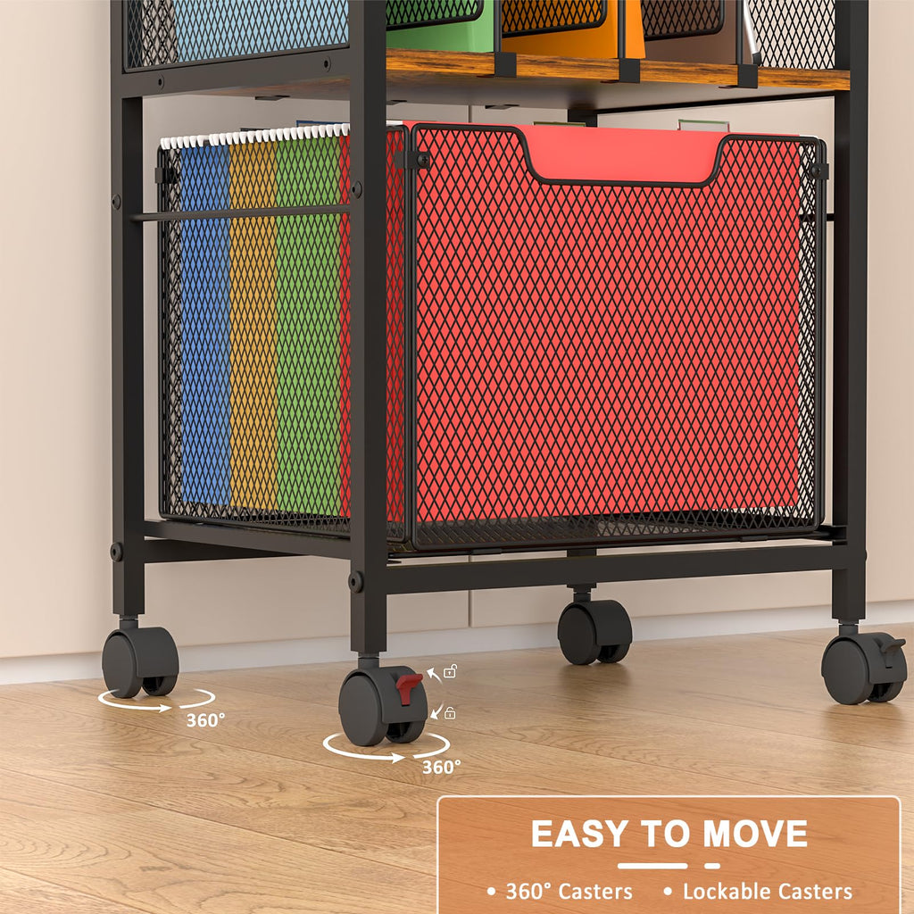 Rolling File Cabinet with Adjustable Dividers and Storage Drawer W17199