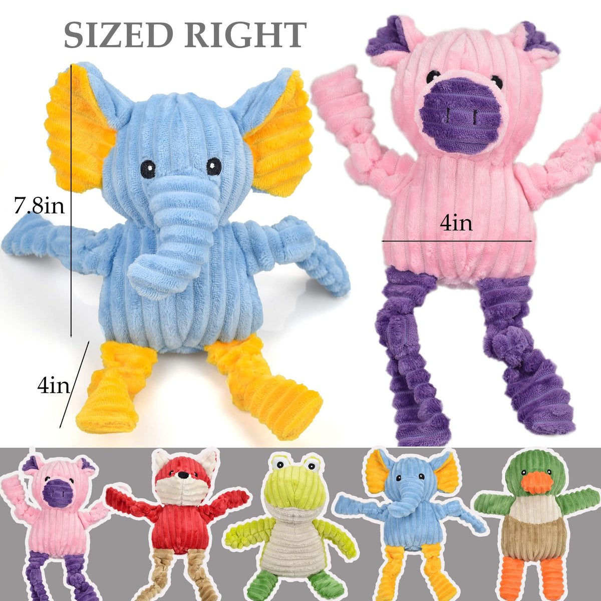 5 Pack Stuffed Squeaky Plush Dog Toys Y2574