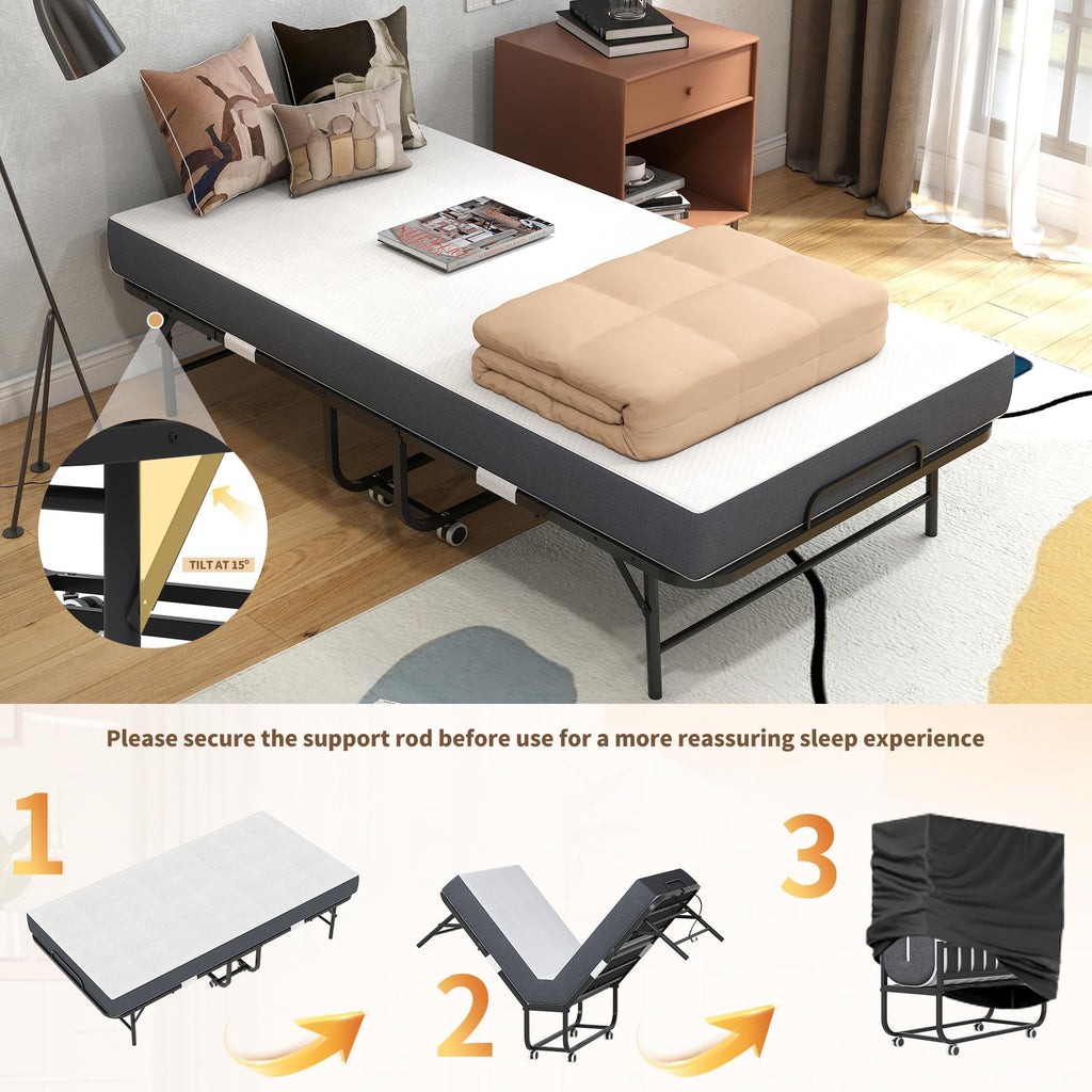 Foldable Roll Away Bed with Mattress 75" x 38" O58357