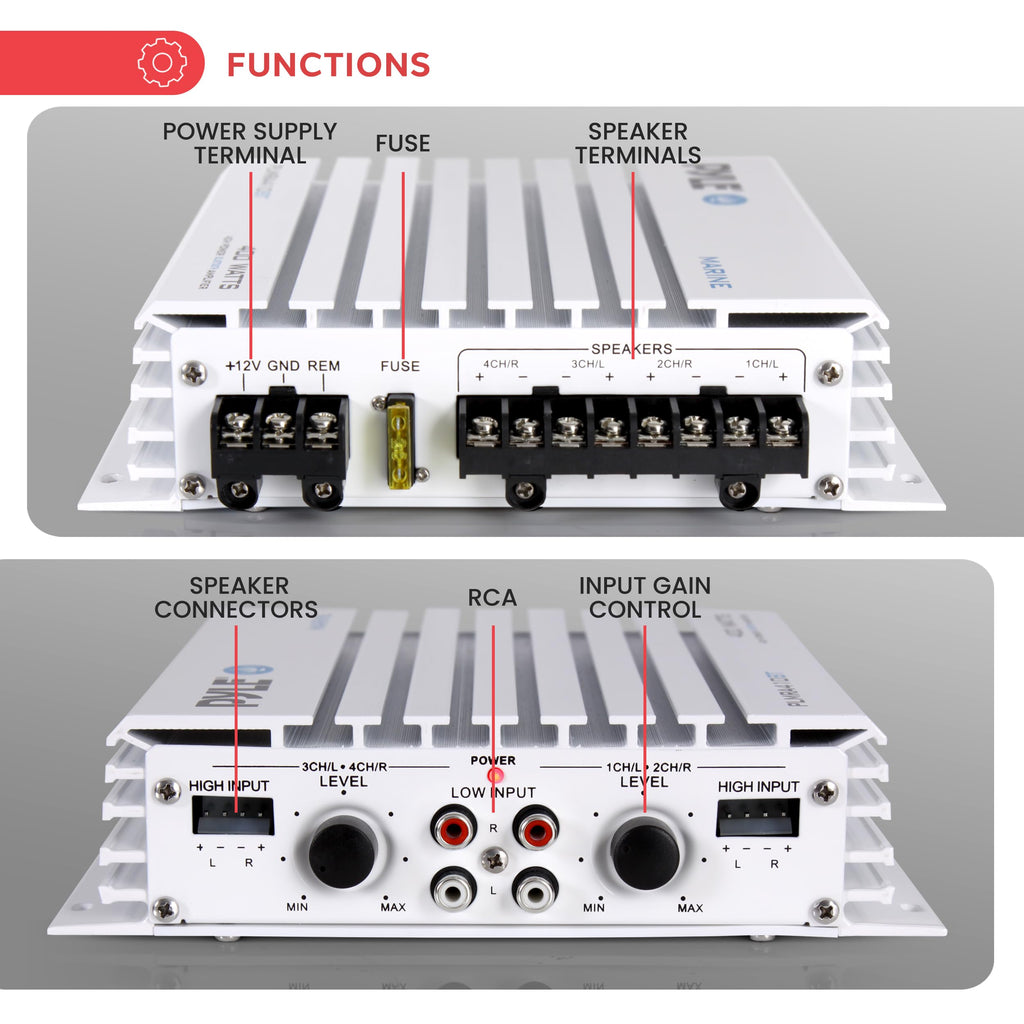 Waterproof 4 Channel 400W Bluetooth Marine Amplifier J3284