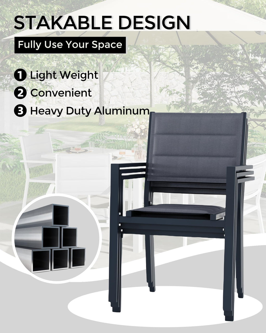 Aluminum Stackable Patio Dining Chairs Set of 2 Dark Grey I57405