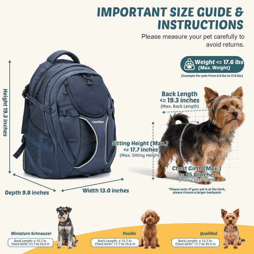 Dog Backpack Carrier, 2-in-1 Foldable 18 lbs Nylon Pet Travel Bag D379