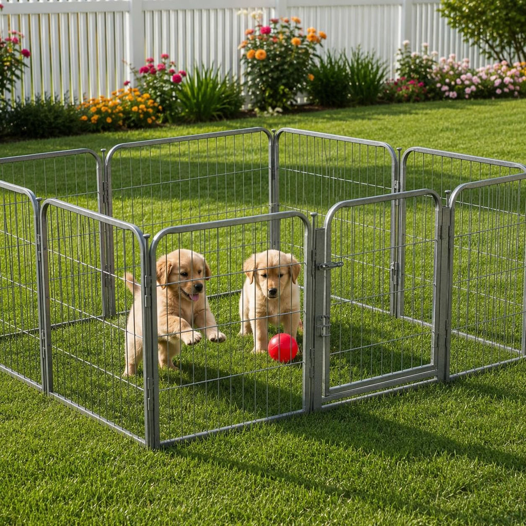 24 inch 8 Panel Portable Grey Metal Pet Playpen V538947