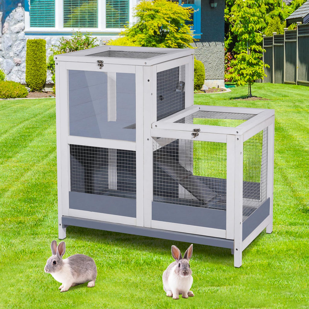 2-Story Wooden Small Animal Cage with Removable Tray and Ramp A382104