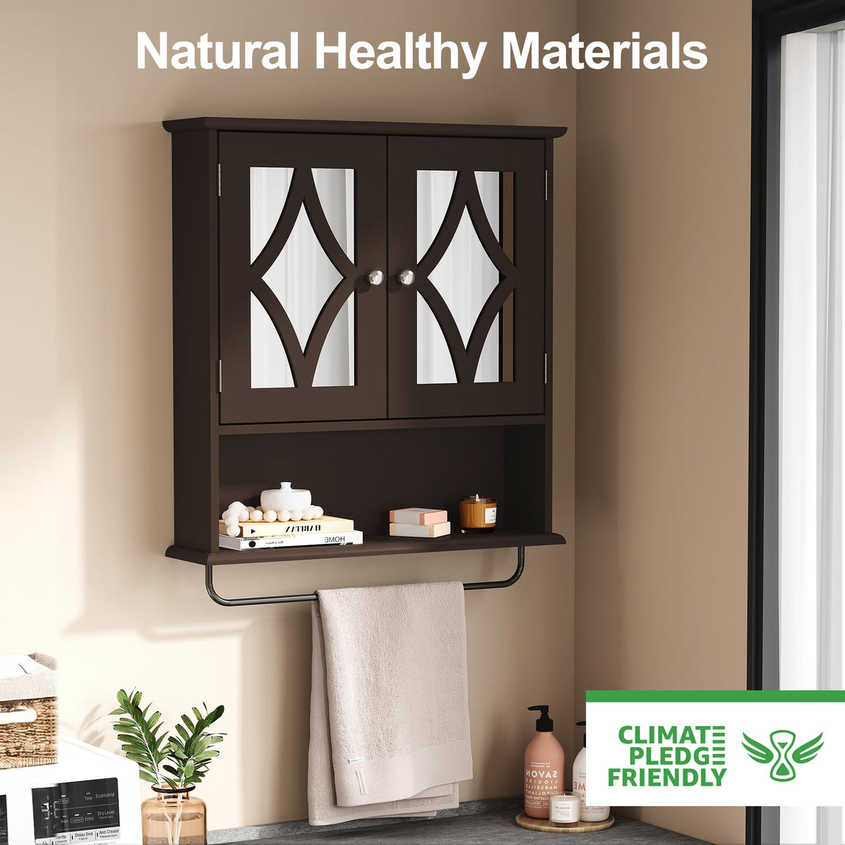 Wall Mounted Bathroom Medicine Cabinet with Towel Rack 22x25 inch U195346