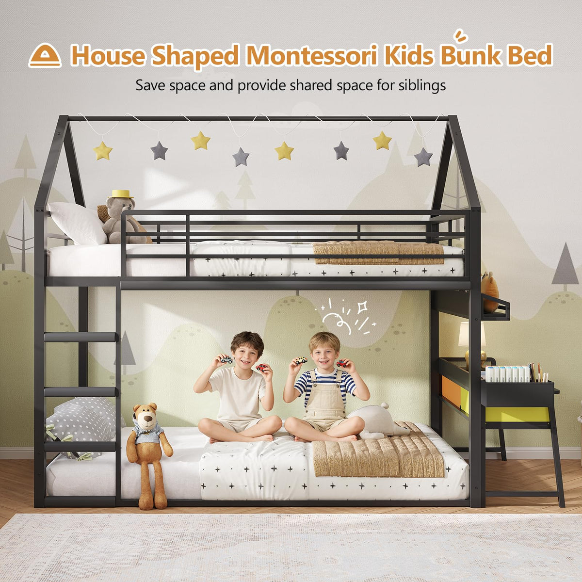 Twin Over Twin Bunk Bed with Desk and Drawers F33284