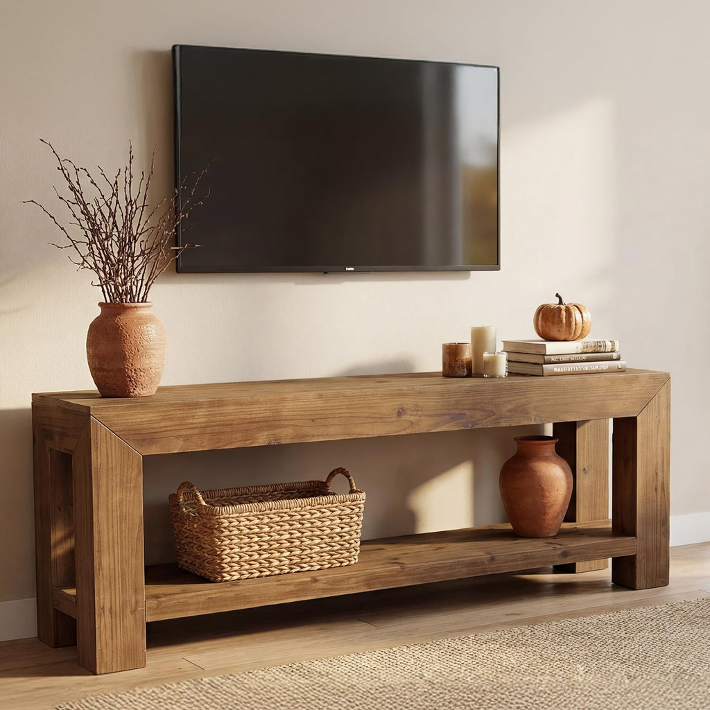 Solid Wood 63" TV Stand with Open Storage Shelves J477