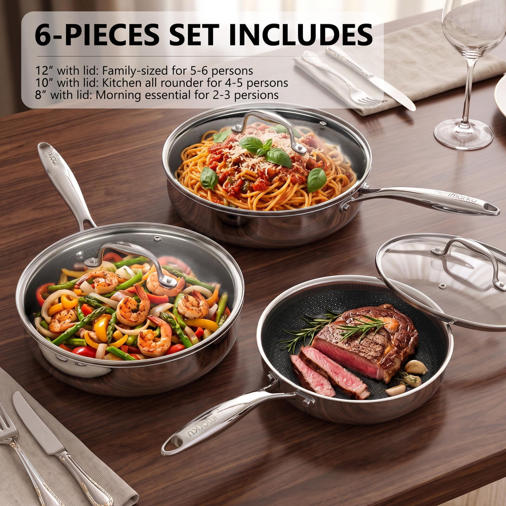 8, 10 and 12-Inch Non Stick Ceramic Frying Pans with Lids C5951