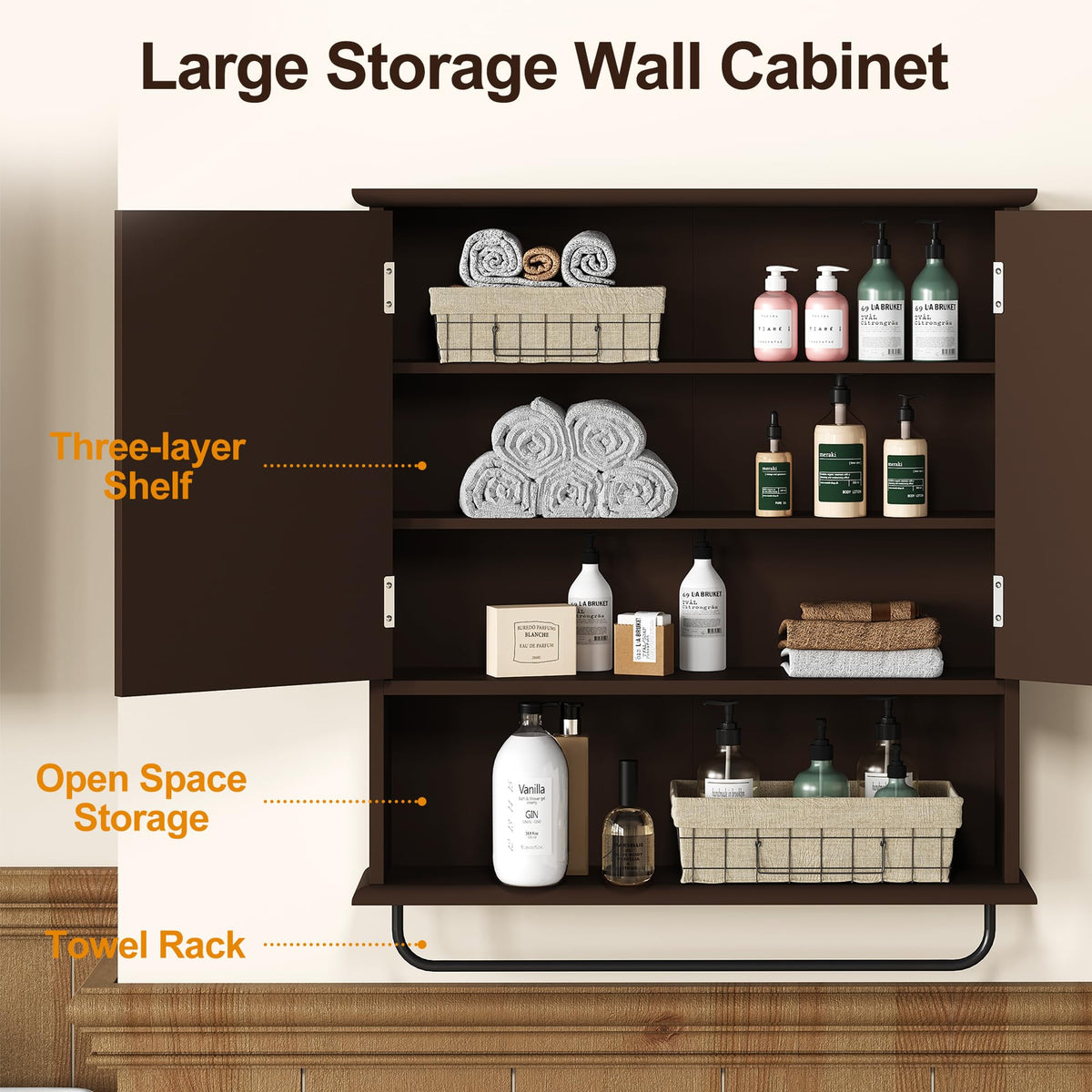 Wall Mounted Bathroom Medicine Cabinet with Towel Rack 22x25 inch U195346